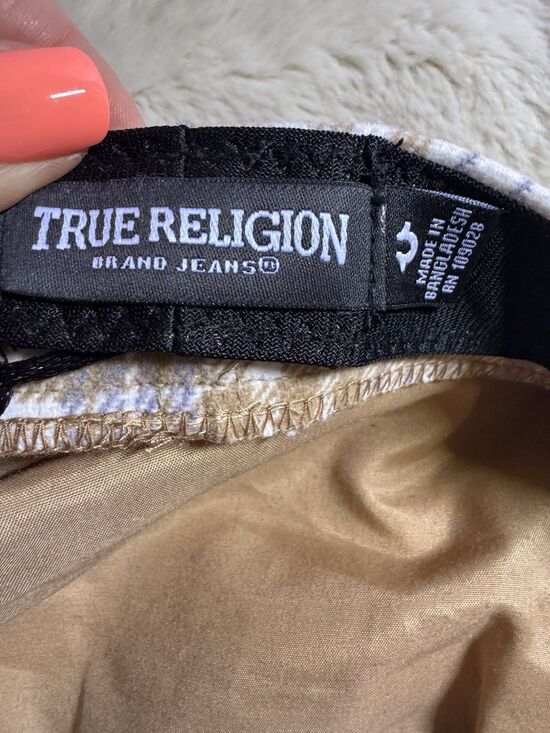 True Religion Newsboy Flat Cap Plaid Suede Logo Y2K Style Cream Brown New main image 5